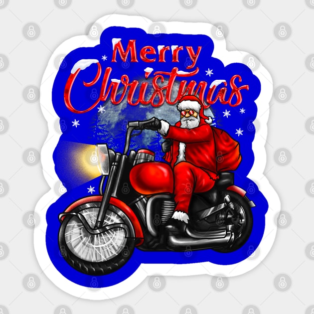 Merry Christmas Biker Santa Sticker by AngelFlame